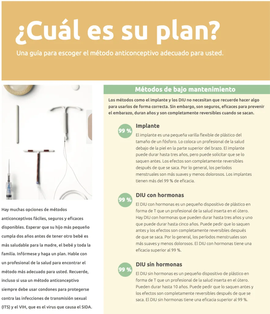 contraceptive options flyer in Spanish